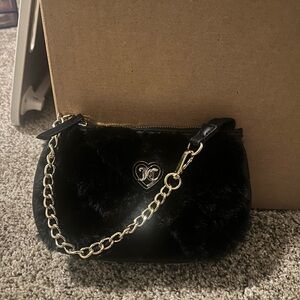 Juicy Couture Black Faux Fur Chain Bag